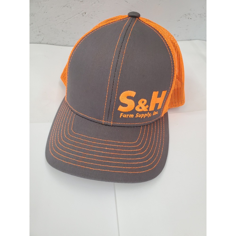 Embassy‎ S&H Farm Supply Trucker Hat Grey Orange Mesh Snapback Cap Mens
